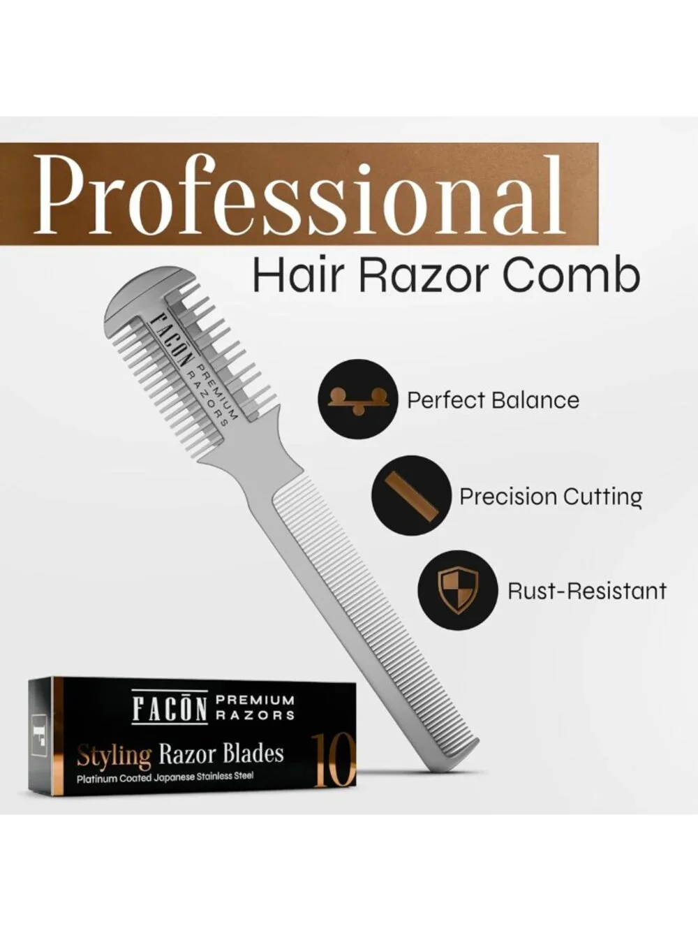 Professional Hair Cutting Razor Comb Kit - 12 Blades, Double Edge Shaper for
